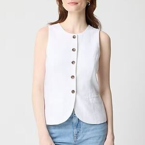 NWT J.Crew Factory Linen-Blend Button-Front Vest In White Size 12